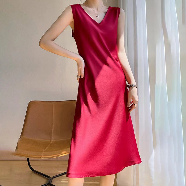 Damen Viskose Maxikleid mit tiefem V-Ausschnitt Drune