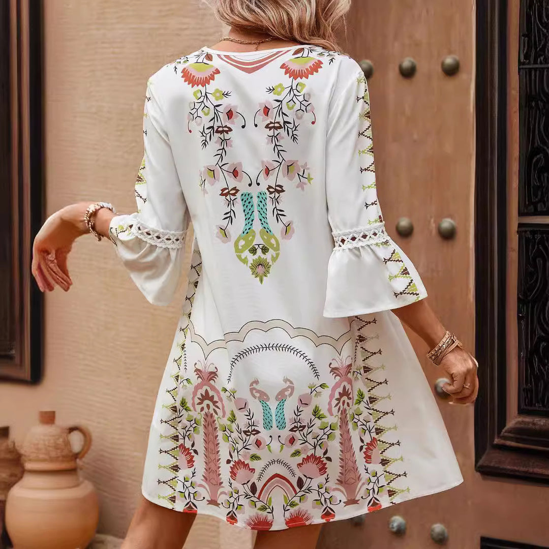 Damen Boho-inspiriertes Kleid mit verspielten Stickdetails und weich fließendem Schnitt Drune