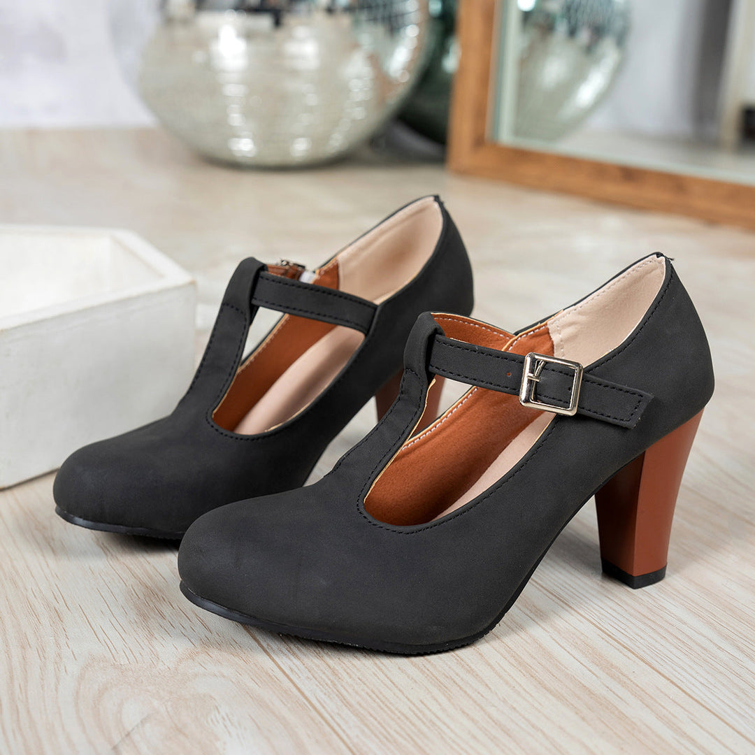Damen T-strap Pumps mit eleganter Absatzhöhe und verstellbarem Riemen Drune