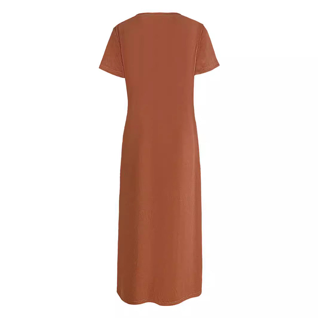 Damen lässiges Maxikleid mit Rundhalsausschnitt und praktischen Taschen Drune