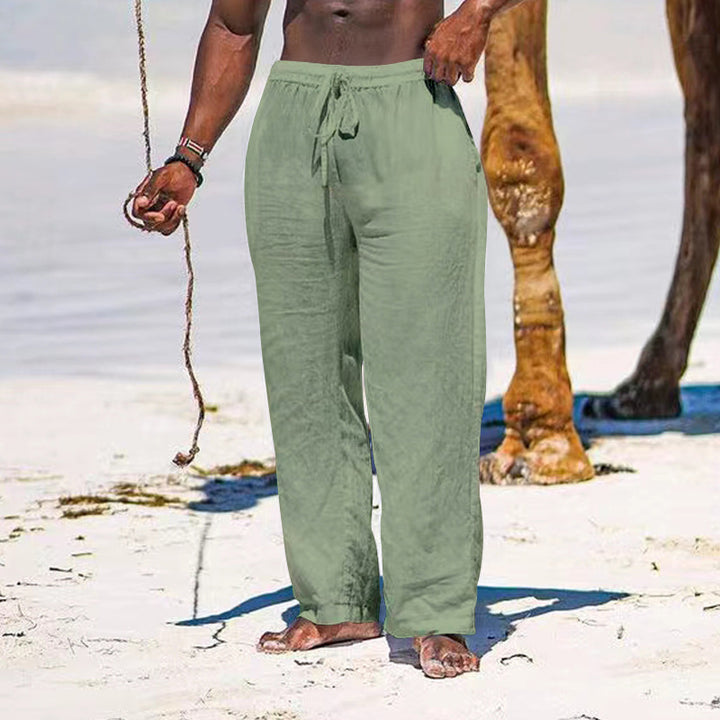 Herren nan entspannte Leinenhose mit elastischem Tunnelzug, geradem Bein und seitlichen Eingrifftaschen Drune