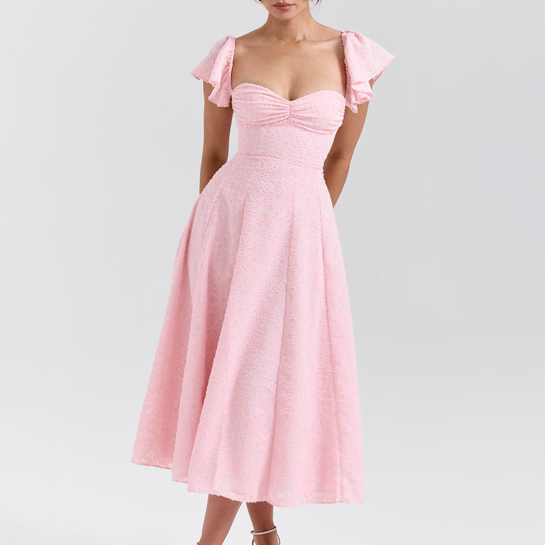 Damen Off-Shoulder Midikleid mit Rüschendetails und figurbetontem Schnitt Drune