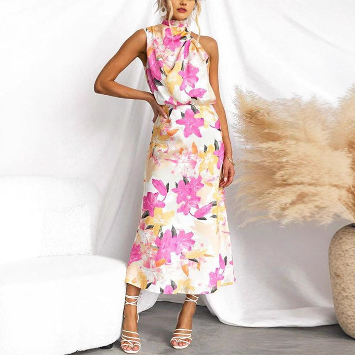 Damen Maxikleid mit asymmetrischem Oberteil und floralem Druck Drune