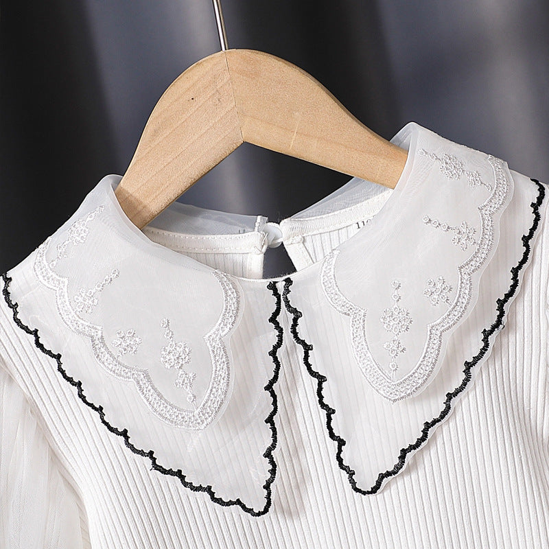 Mädchen modische Bluse mit eleganten Tüllärmeln und kunstvoller Spitzenverzierung Drune