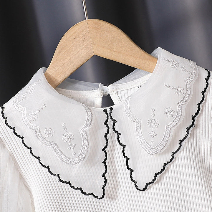 Mädchen modische Bluse mit eleganten Tüllärmeln und kunstvoller Spitzenverzierung Drune