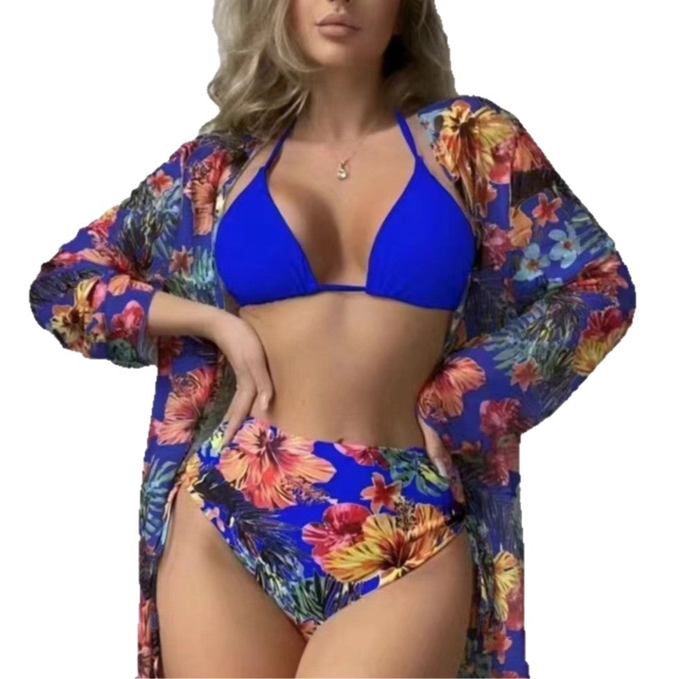 Damen Hochtaillierte Bikini-Set mit floralem Design Drune