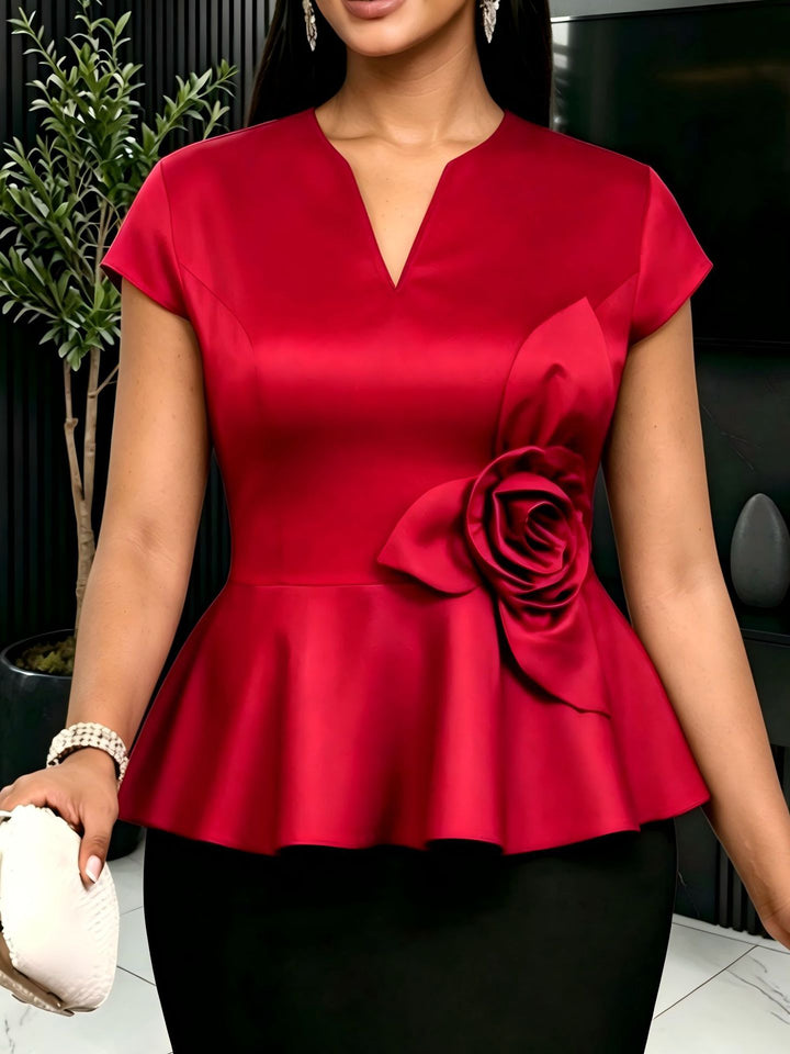 Damen elegantes Peplum-Oberteil mit floralem Detail Drune