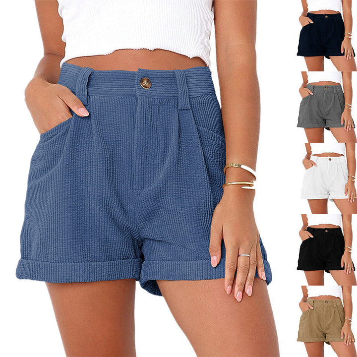 Damen lässige High-Waist Shorts mit breitem Bund und praktischen Taschen Drune