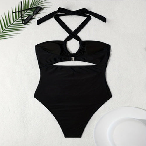 Damen Einteiler Badeanzug mit raffiniertem Wickeldesign und elegantem Cut-Out Drune