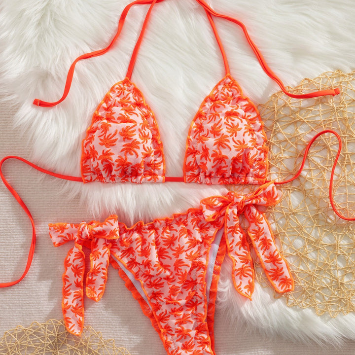 Damen Triangel-Bikini mit verspielten Bindebändern und floralem Design Drune