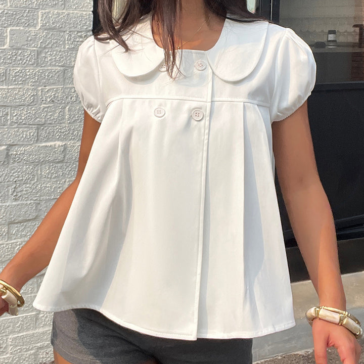 Damen Bluse mit raffinierter Knopfleiste und verspielten Puffärmeln Drune