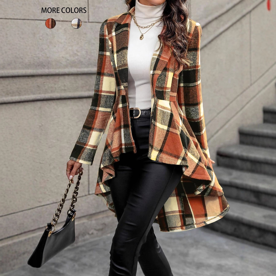 Damen Elegante und fließende Karojacke mit asymmetrischem Saum Drune