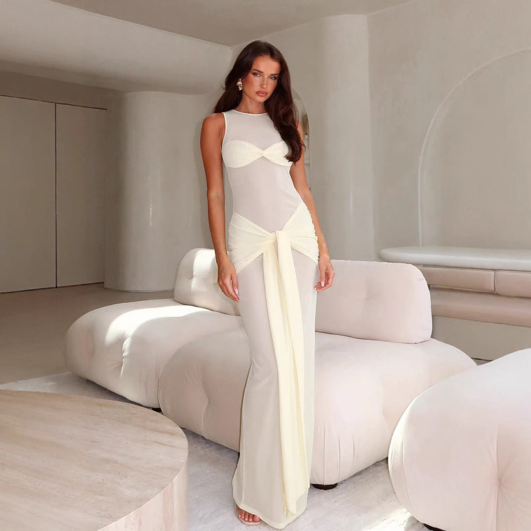 Damen Elegantes Maxikleid mit raffiniertem Wickel-Design und Transparenten Einsätzen Drune