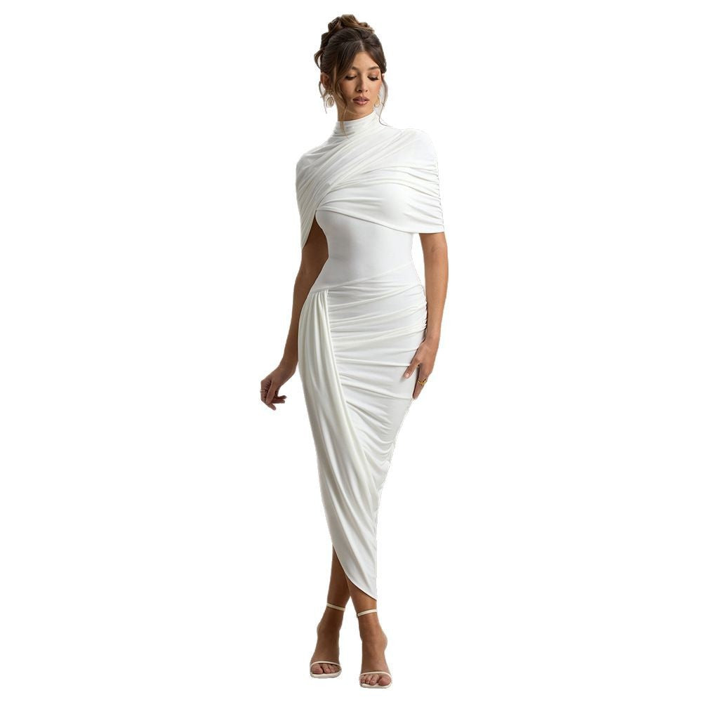 Damen Elegantes Maxi-Kleid mit asymmetrischen Rüschendetails Drune