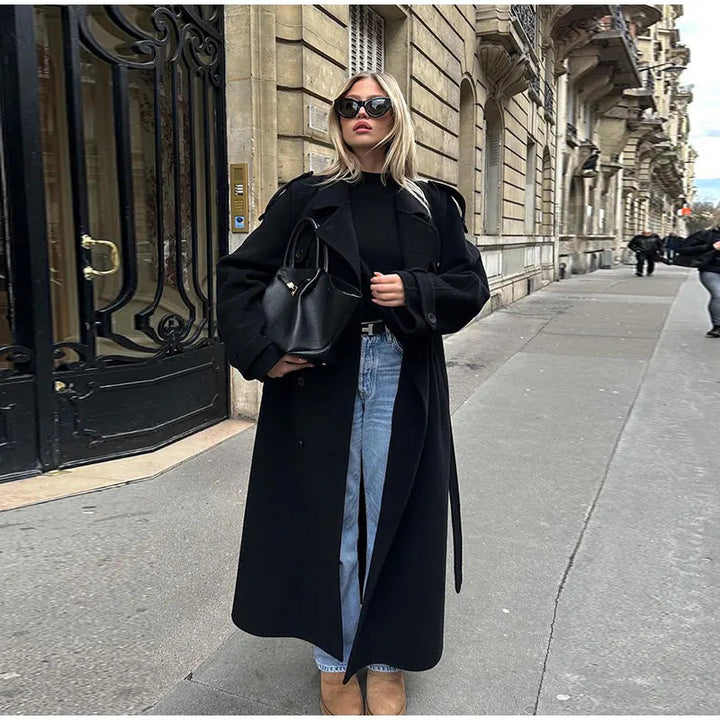 Damen Elegante lange Trenchcoat mit modernem Schnitt und praktischen Taschen Drune