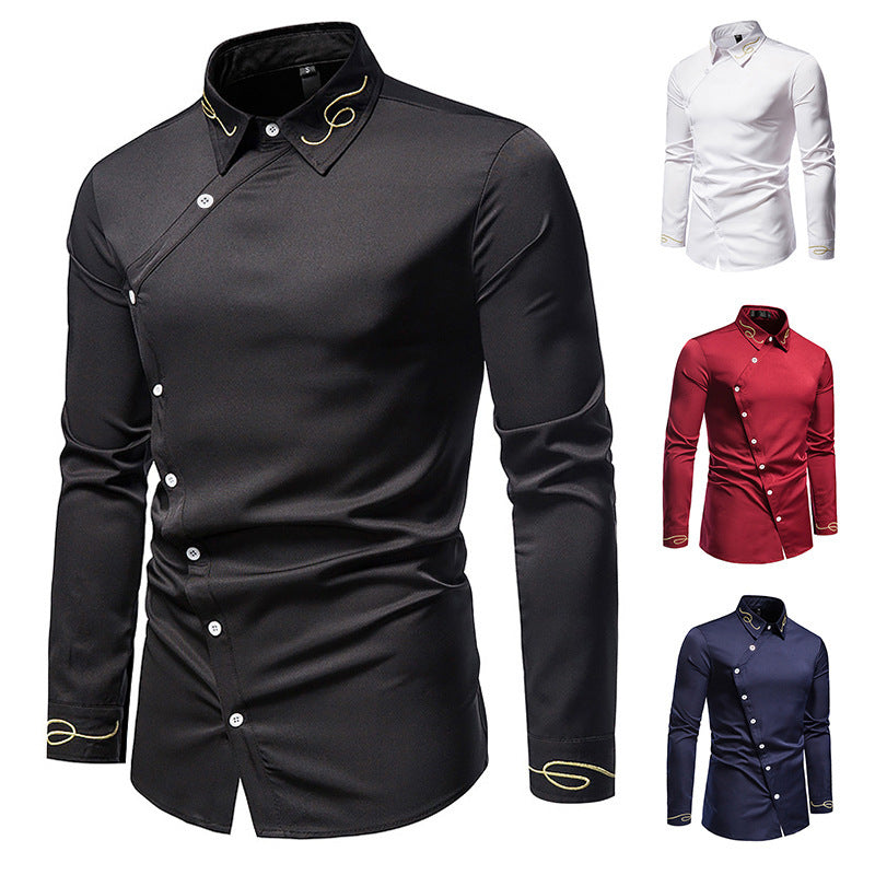 Herren Elegantes Langarmhemd mit dekorativen Knopfdetails Drune