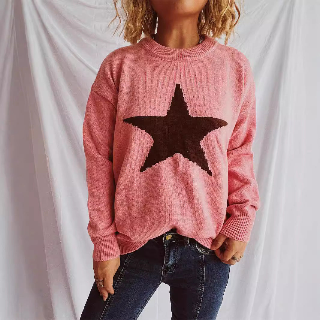 Damen lässiger Pullover mit auffälligem Sternmuster Drune