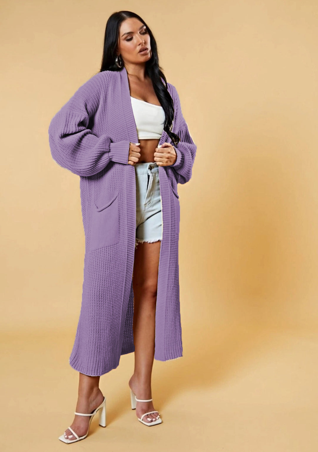 Damen Langstrick-Cardigan mit offenem Design und praktischen Taschen Drune