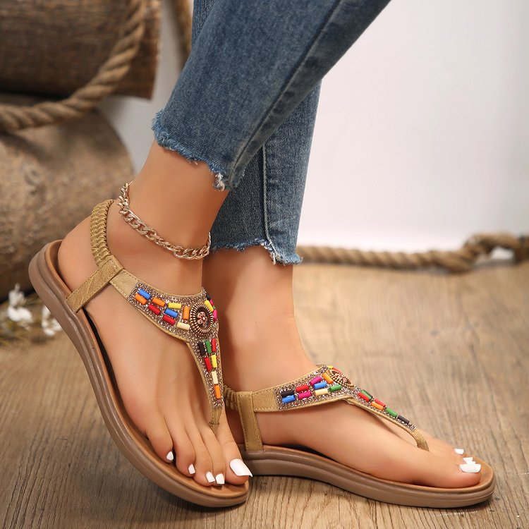Damen Zehentrenner-Sandalen mit buntem Schmuckdetail und bequemer Fußbettgestaltung Drune