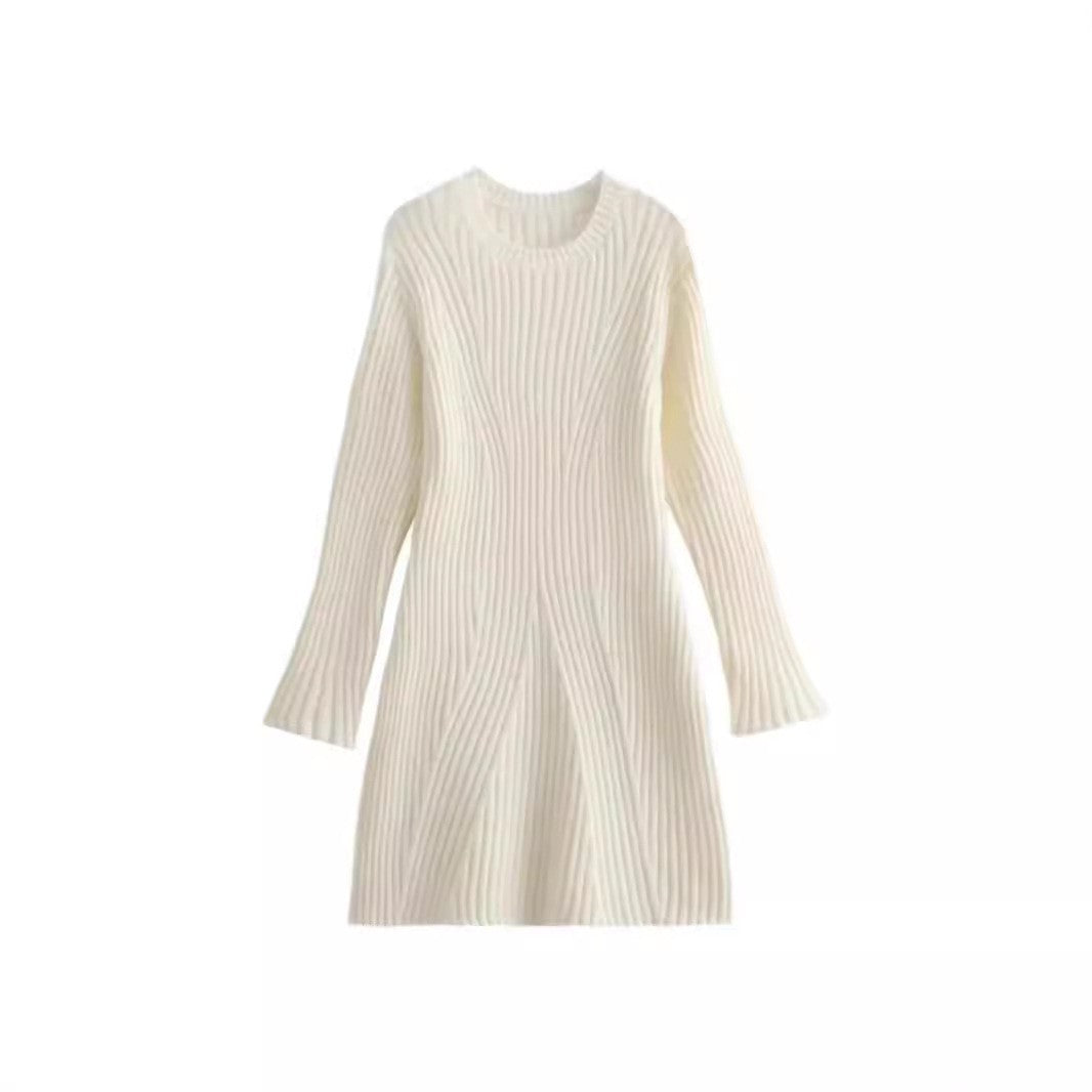 Damen Strickkleid mit modischem Rippenmuster und weit ausgestellten Ärmeln Drune