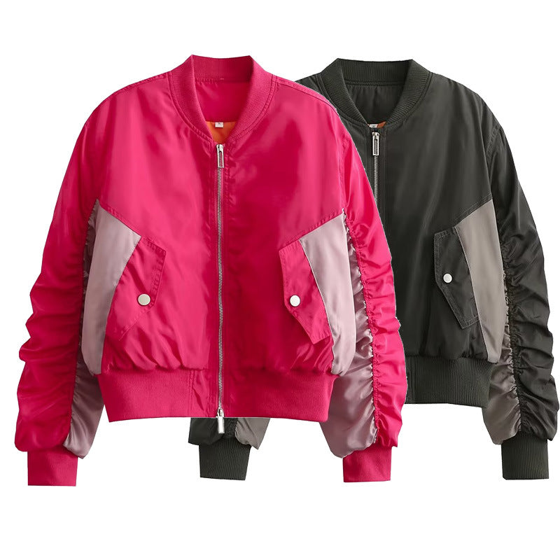 Damen modische Bomberjacke mit strukturiertem Design und praktischen Taschen Drune