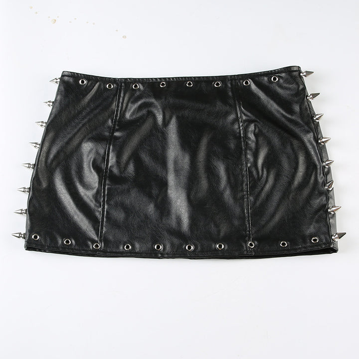 Damen Minirock aus Kunstleder mit Rüschendetails und schickem Gürtel Drune