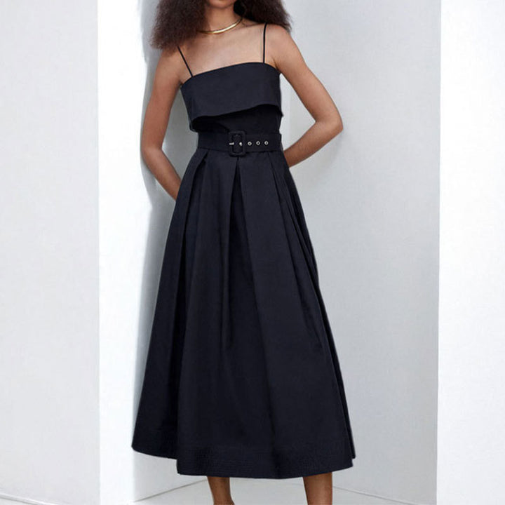 Damen Maxikleid mit schulterfreiem Design und elegantem Bindegürtel Drune