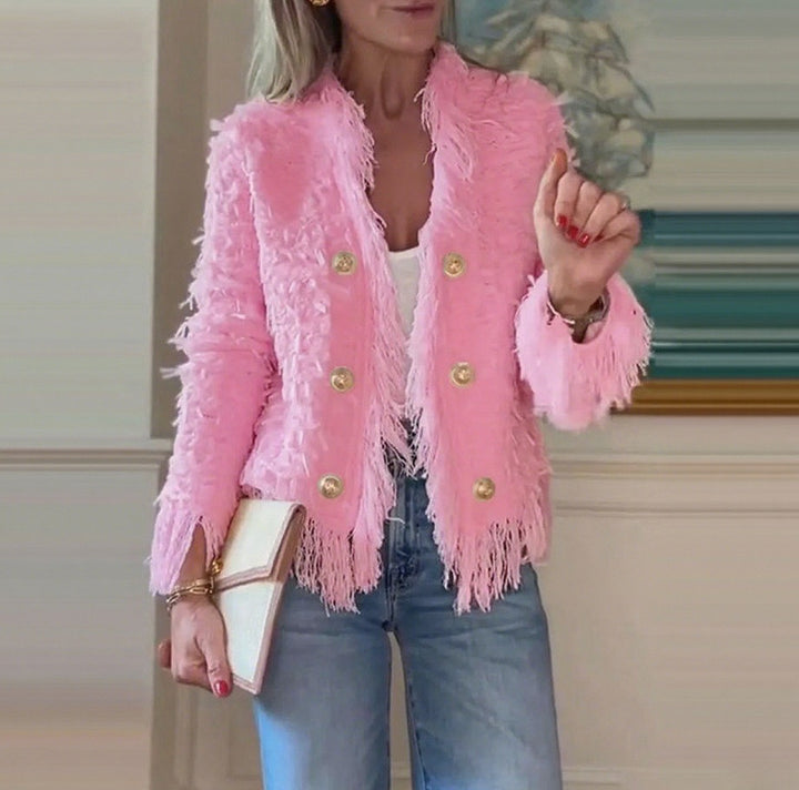 Damen Fransenjacke mit goldenen Knöpfen Drune