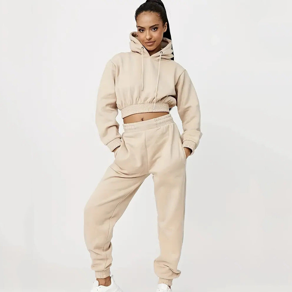 Damen cropped Sweat-Anzug mit Kordelzug und elastischem Bund Drune