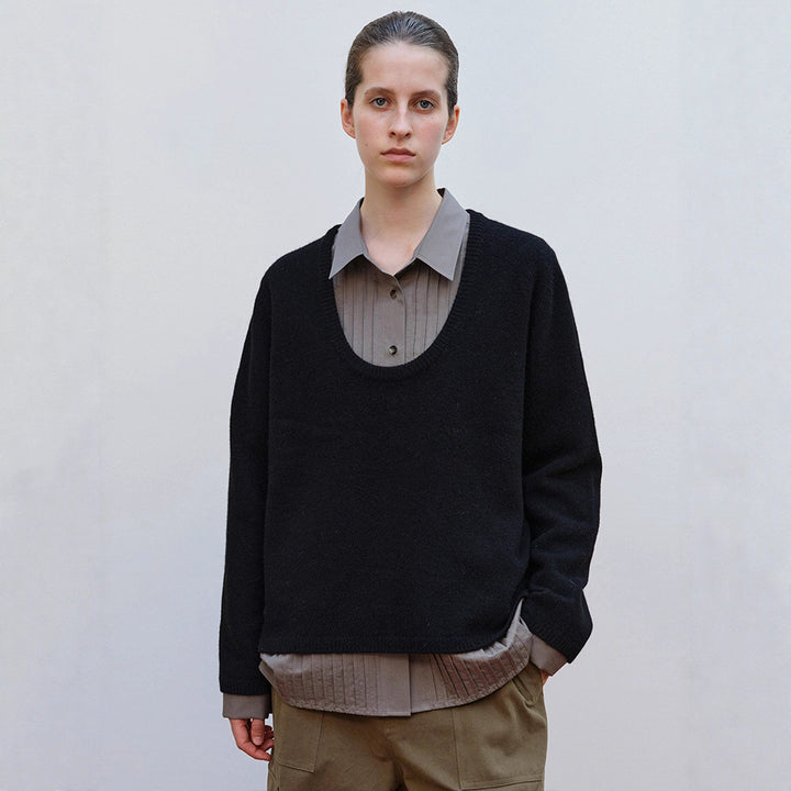Damen Modischer Strickpullover mit rundem Ausschnitt Drune
