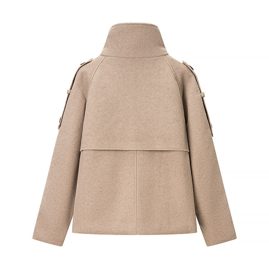 Damen Elegante Wolljacke mit hohem Kragen und dekorativen Knöpfen Drune