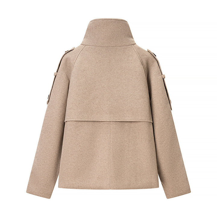 Damen Elegante Wolljacke mit hohem Kragen und dekorativen Knöpfen Drune