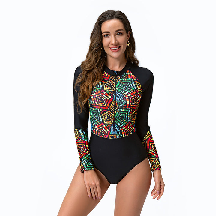 Damen Surfanzug mit langem Arm und stylischem geometrischem Design Drune
