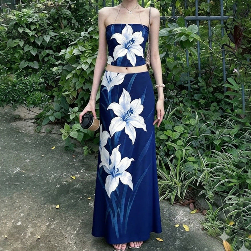 Damen Elegantes Maxi-Kleid mit floralem Design und Taillierung Drune
