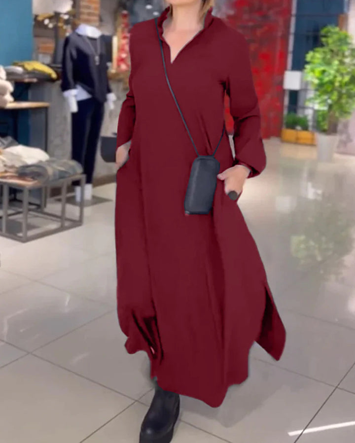 Damen Kaftankleid mit praktischen Taschen und elegantem Kragen Drune