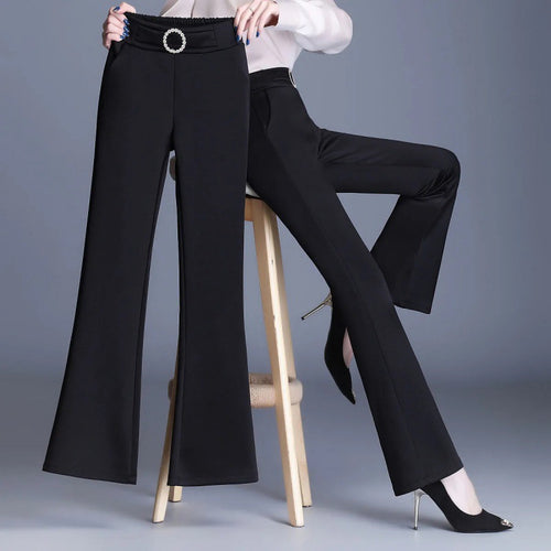 Damen Elegante High-Waist-Hose mit breitem Bein und dekorativem Gürtel Drune