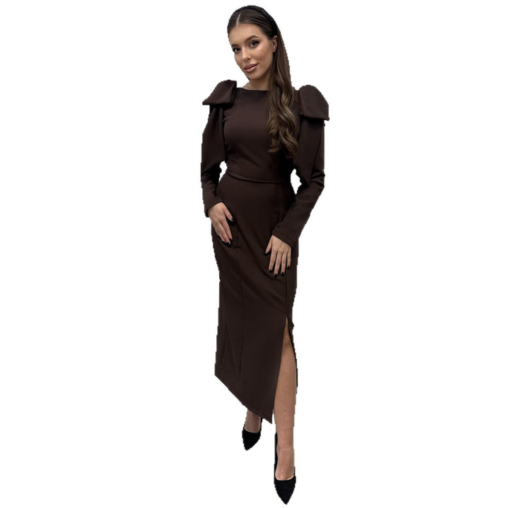 Damen Maxi-Kleid mit eleganten Puffärmeln und seitlichem Schlitz Drune