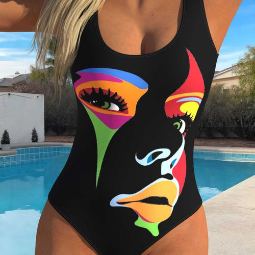 Damen Badeanzug mit kreativem Grafikdesign und hohem Beinausschnitt Drune