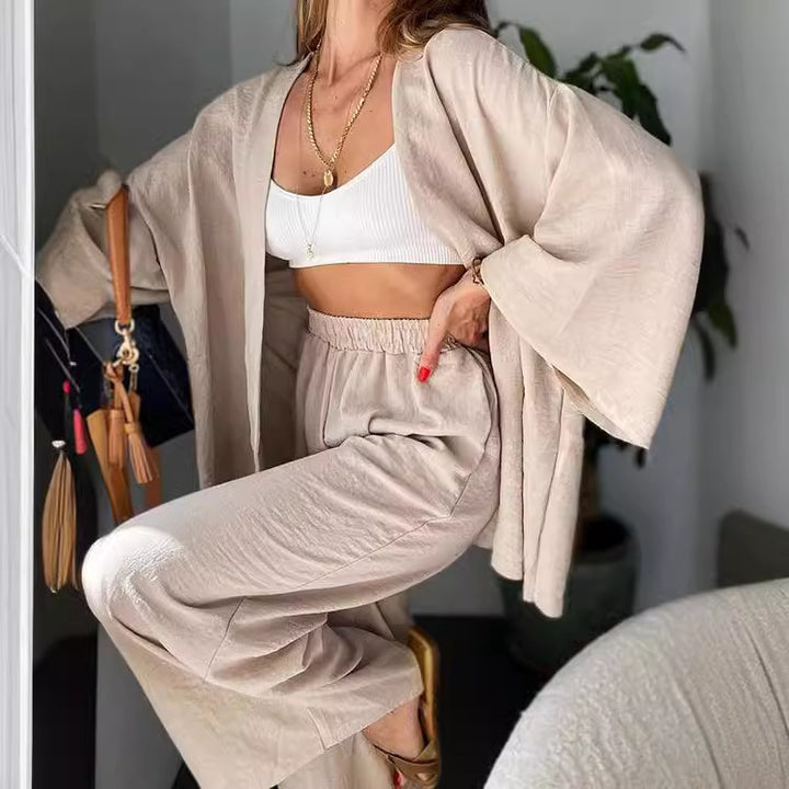 Damen casual Lounge-Set mit weiten Ärmeln und elastischem Bund Drune