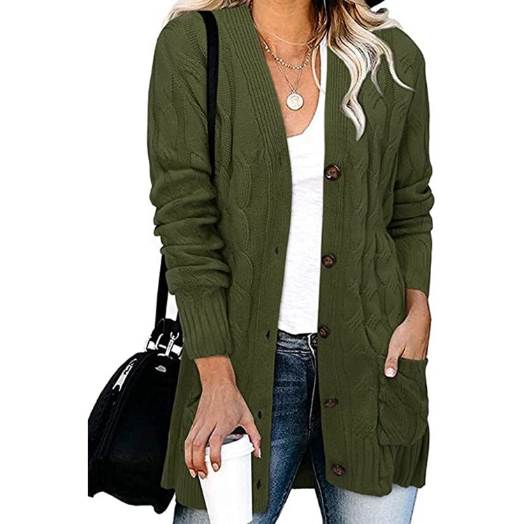 Damen Grobstrickjacke mit großen Knöpfen und tiefen Taschen Drune