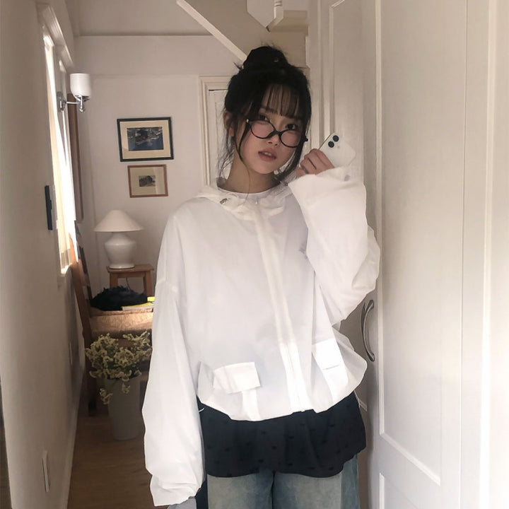 Damen lässige Windbreaker-Jacke mit praktischen Taschen Drune