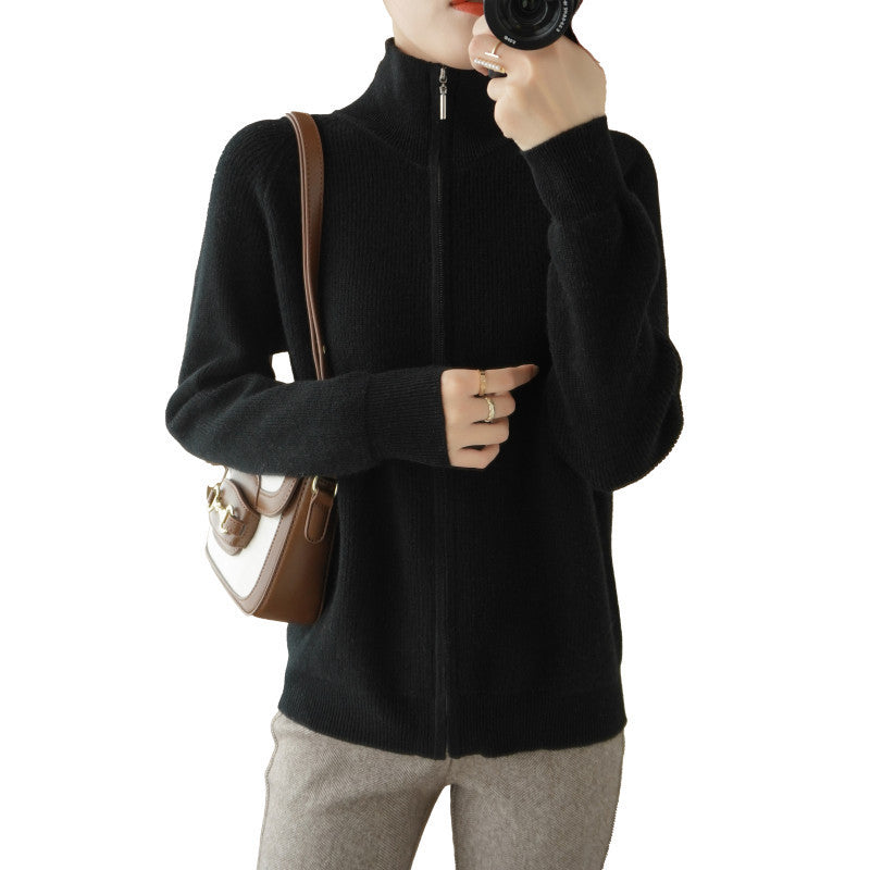 Damen Strickjacke mit hohem Stehkragen und durchgehendem Reißverschluss Drune