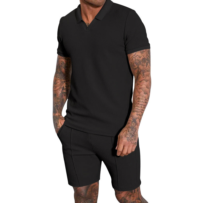 Herren Polohemd und Shorts Set mit modernem Strukturdesign Drune