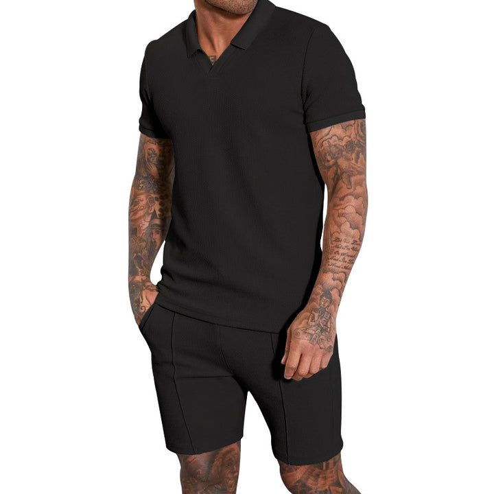 Herren Polohemd und Shorts Set mit modernem Strukturdesign Drune