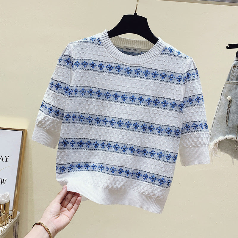 Damen Baumwollpullover mit strukturiertem Muster und floralem Design Drune