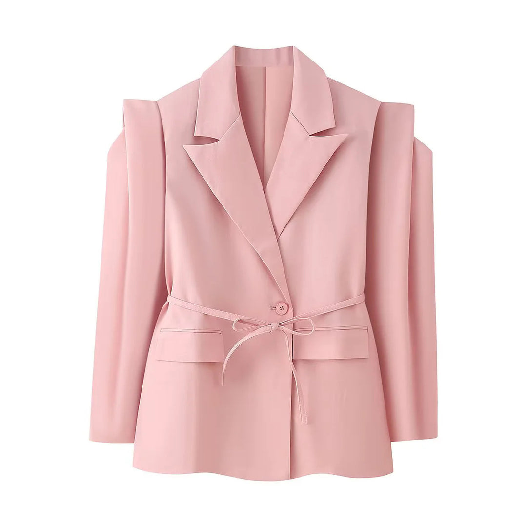 Damen Blazerjacke mit breiten Schultern und taillierbarem Gürtel Drune