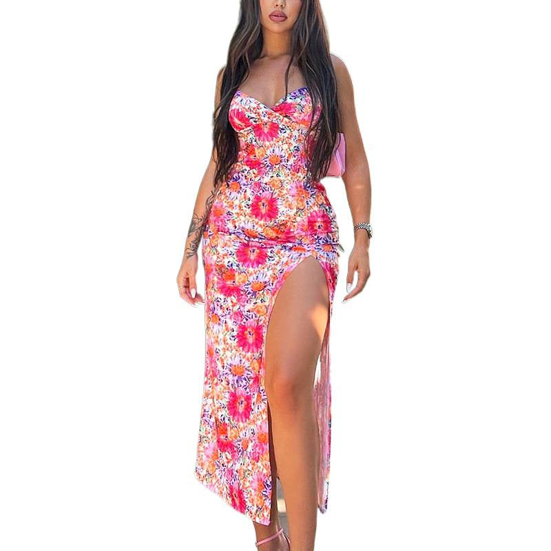 Damen Maxikleid mit seitlichem Schlitz und zartem Blumendruck Drune