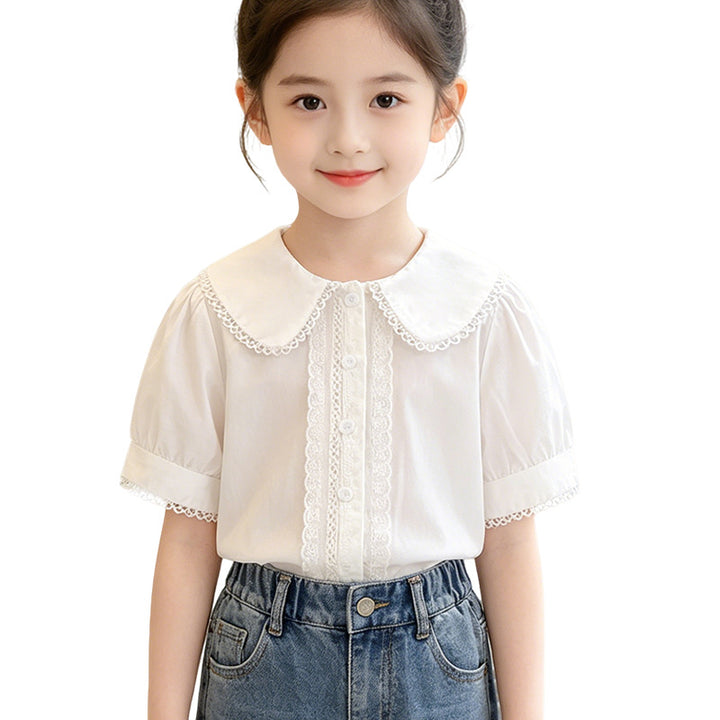 Mädchen Bluse mit elegantem Kragen und Spitzenverzierung Drune