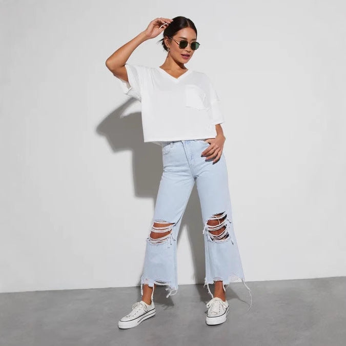 Damen Destroyed Wide-Leg Jeans Drune