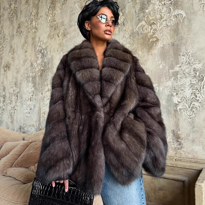 Damen luxuriöse Kunstfelljacke mit weitem Schnitt und modischen Details Drune